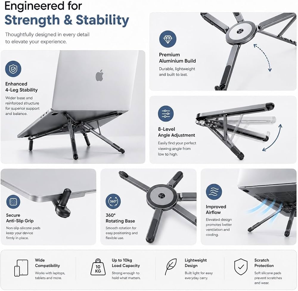 360° Multi-Device Folding Stand – Laptop, Tablet & Phone Holder