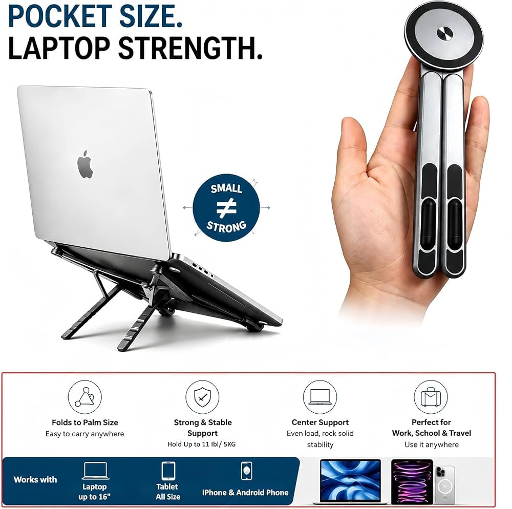 360° Multi-Device Folding Stand – Laptop, Tablet & Phone Holder