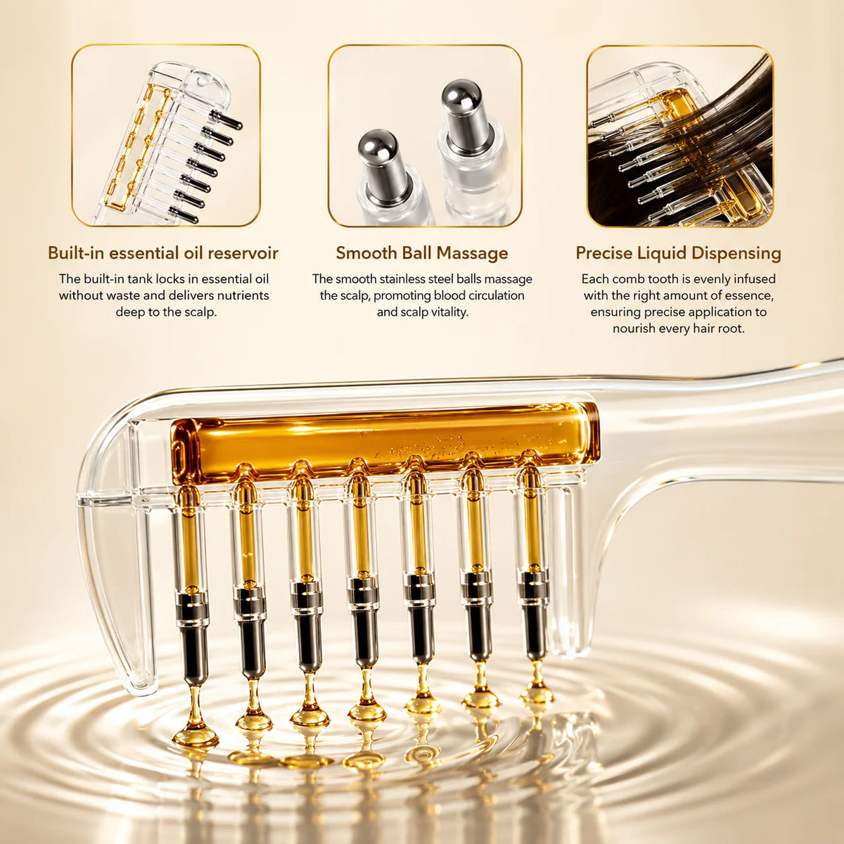 2-in-1 Transparent Essential Oil Applicator & Scalp Massager Comb