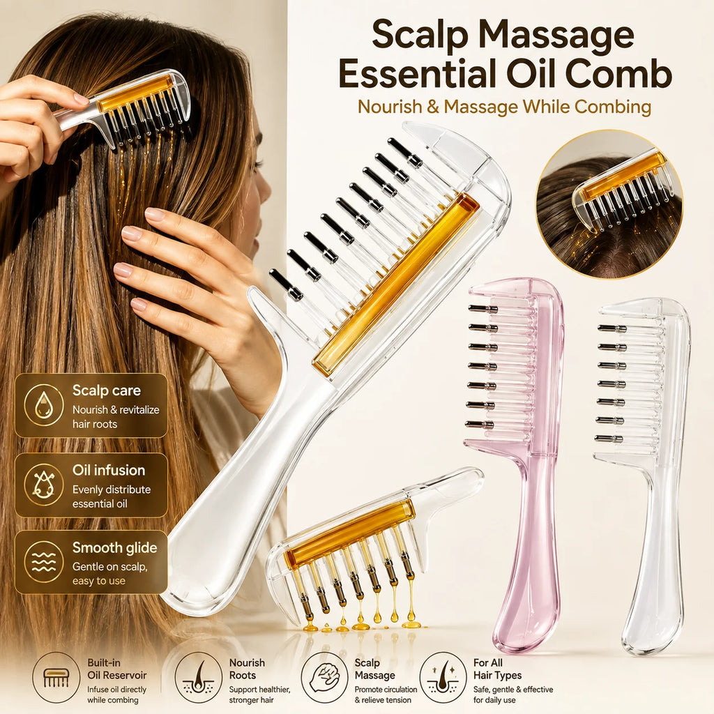 2-in-1 Transparent Essential Oil Applicator & Scalp Massager Comb